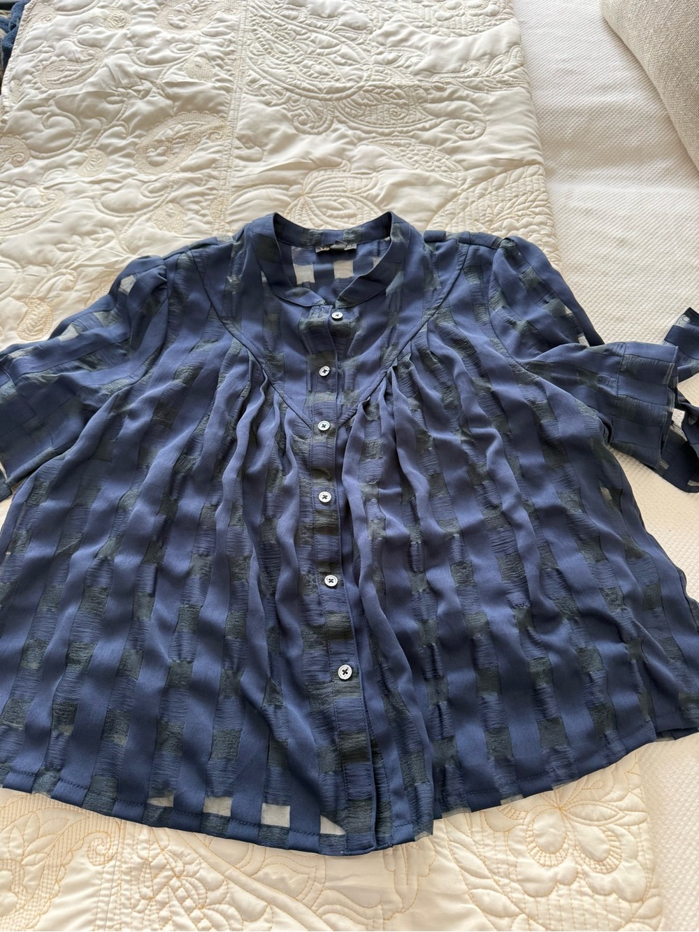 Current Air-Anthropology Women’s Navy Blue Textured Button-Front Top